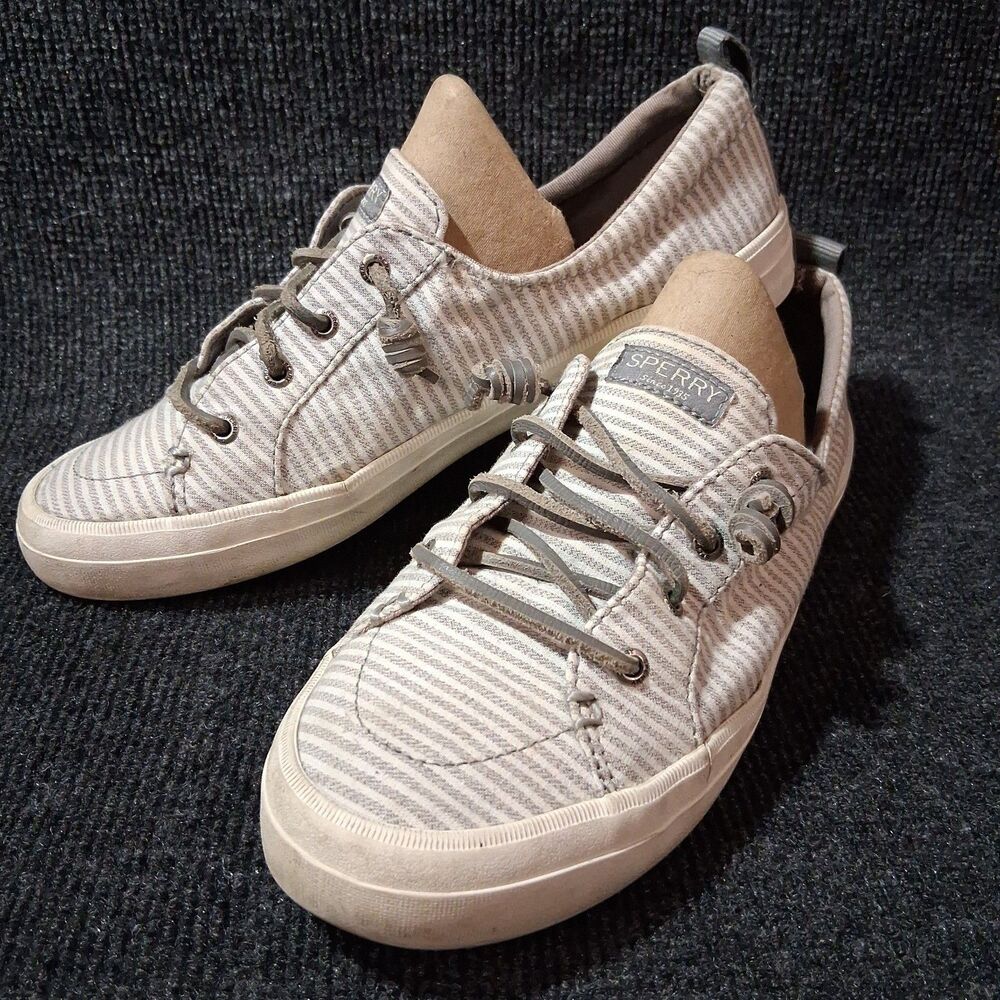 Sperry Womens Size 10 STS86648 Grey Striped Canvas Slip On Sneaker Boat Shoes